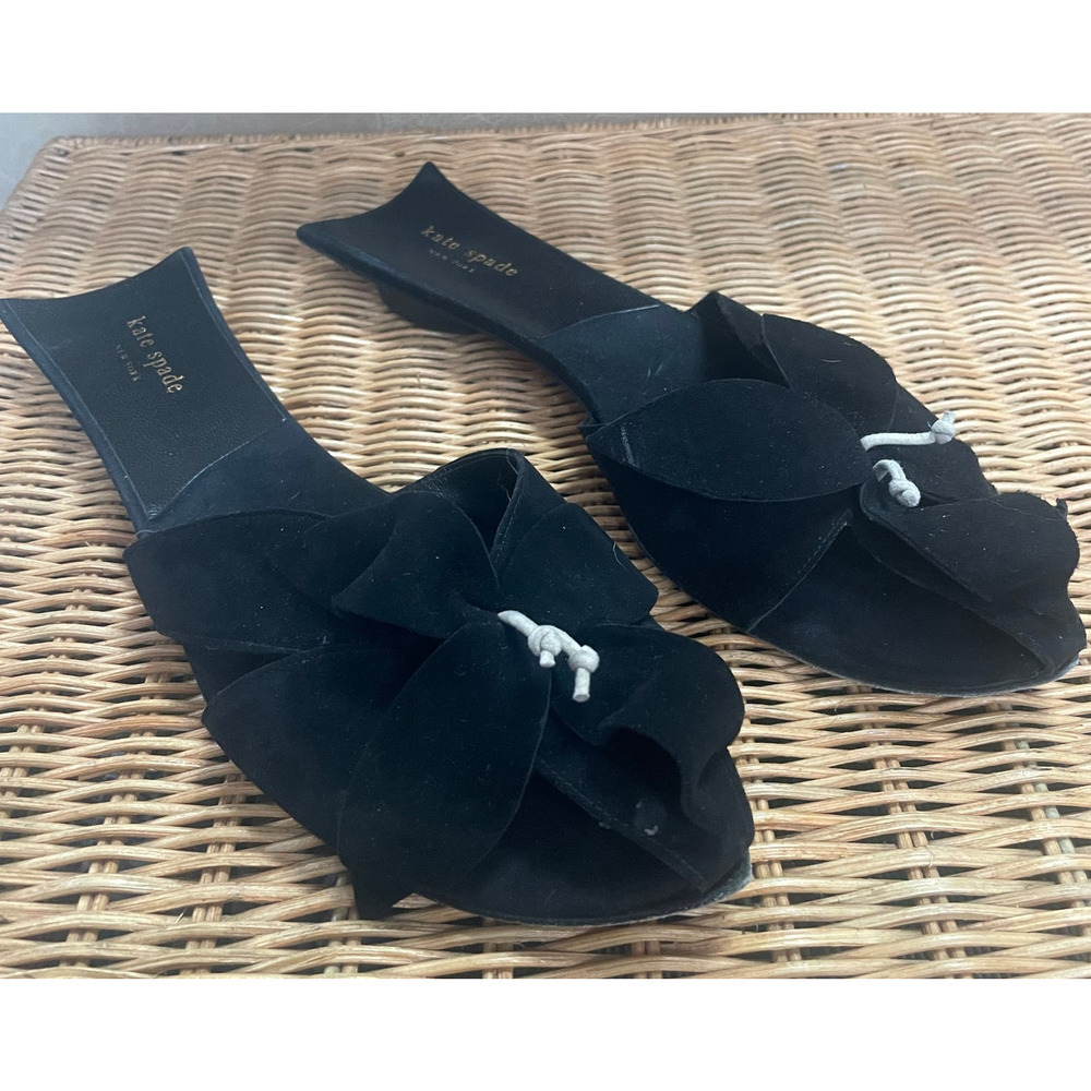Kate Spade Black Suede Flower Slide Sandals Slip On Women Size 9.5
